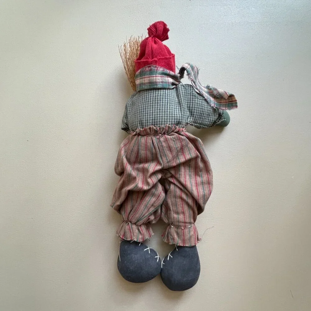 Snowman Doll Stuffed With Broom Winter Holiday Christmas Decor Primitive